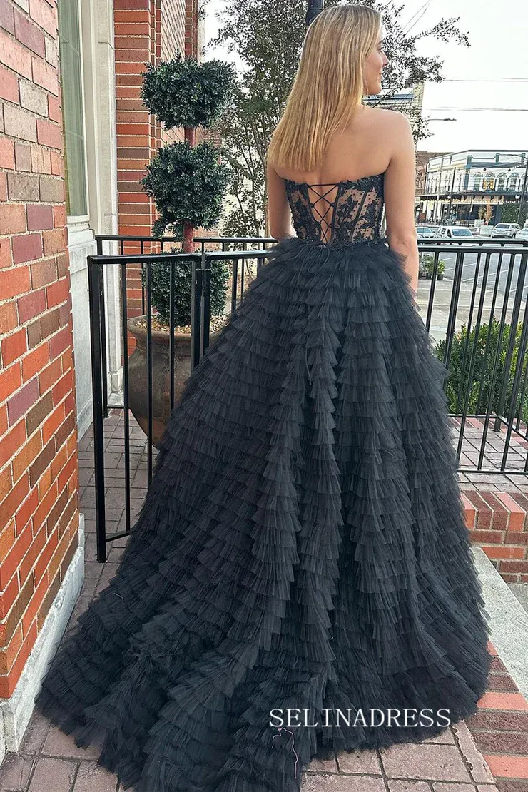 A-line Sweetheart Yellow Lace Ruffles Cheap Prom Dresses lpk903