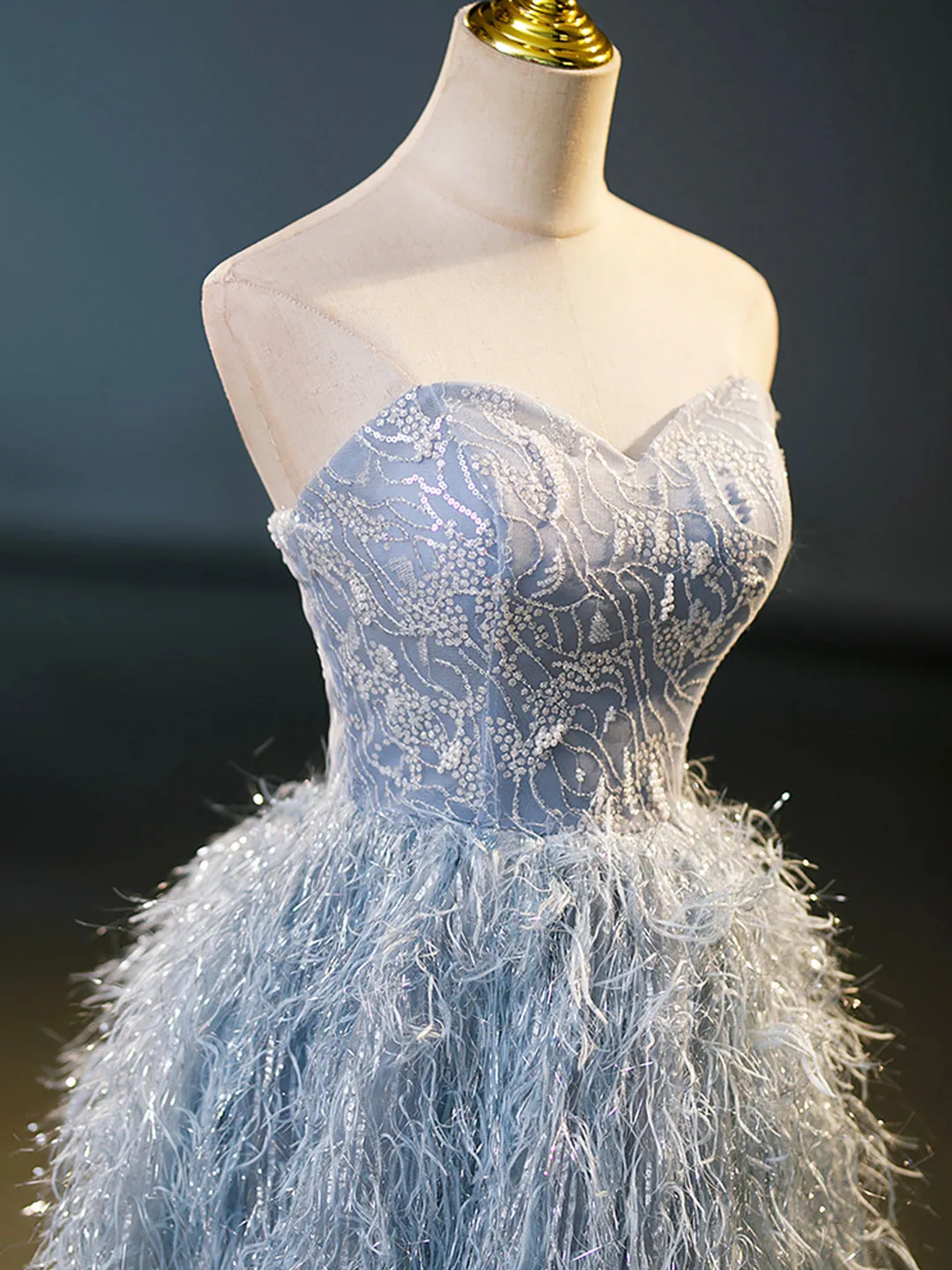 Blue A-Line Strapless Floor Length Prom Dress Blue Evening Party Dress