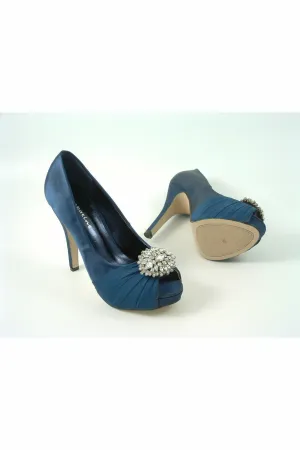 Glitz Shoes Sabatine Fee 888 Platform Satin Peep Toes- Navy