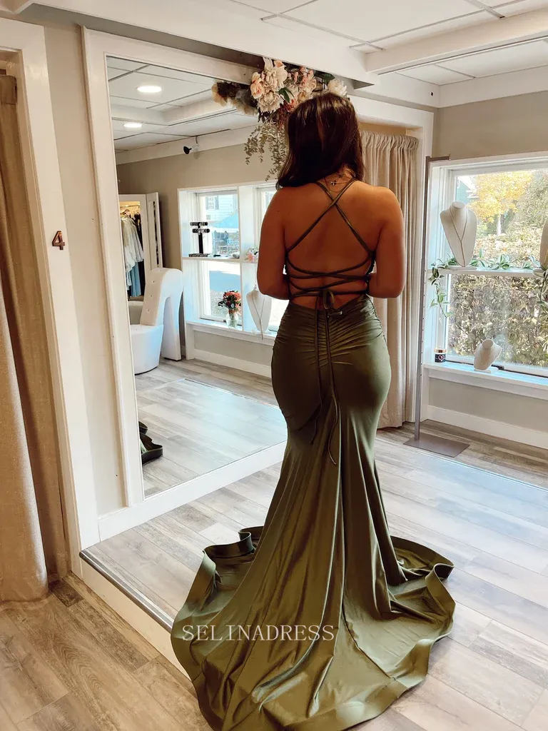 Mermaid Deep V neck Long Prom Dress Ruffles Sexy Formal Dresses Evening Dress KPY049