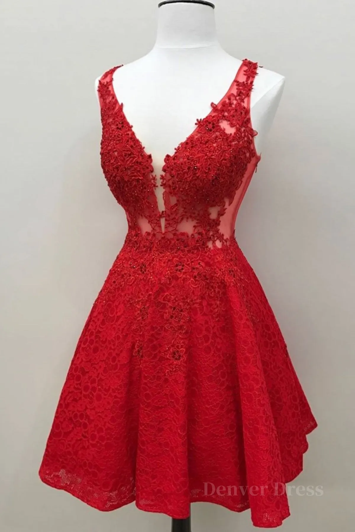 Short V Neck Lace Prom Dresses Short Red V Neck Lace Homecoming Graduation Dresses