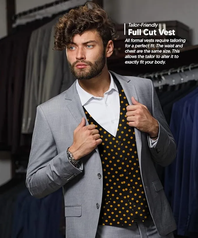 Vittorio Farina Men's White and Black Dot Polka Dot Vest, Necktie, Bow Tie and Pocket Square Set