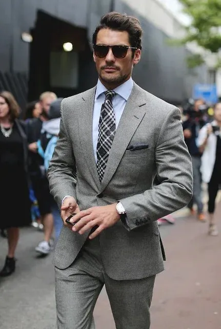 Wiaofellas  -  Costume Homme Light Gray Gentleman Suit Slim Fit Groom Tuxedos 2 Pieces(Jacket Pants Tie) Wedding Prom Suits Groomsman Terno