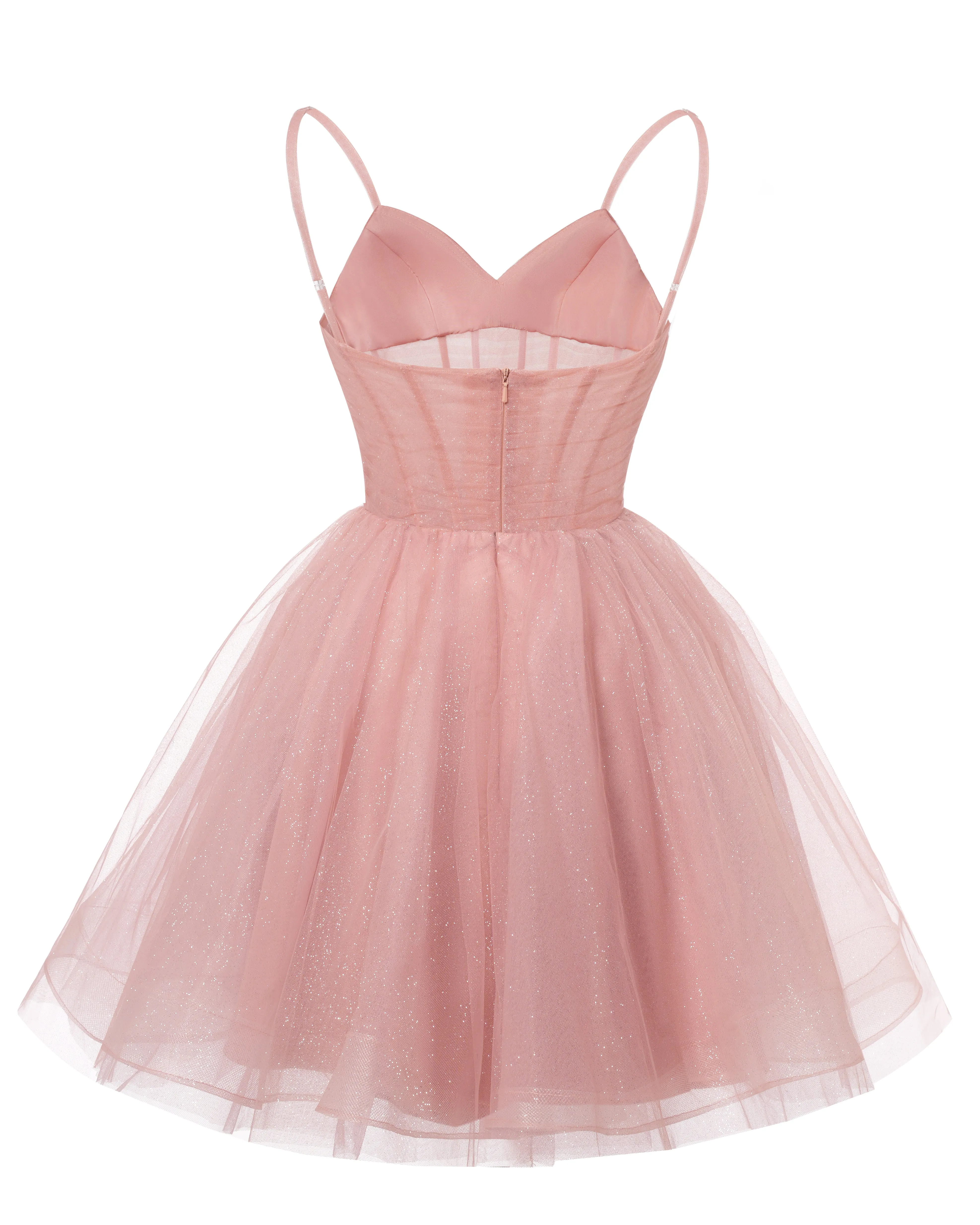 Women's V Neck Tulle Spaghetti Straps Sky Blue Homecoming Dresses with Corset Back Short Prom Gowns for Teens
