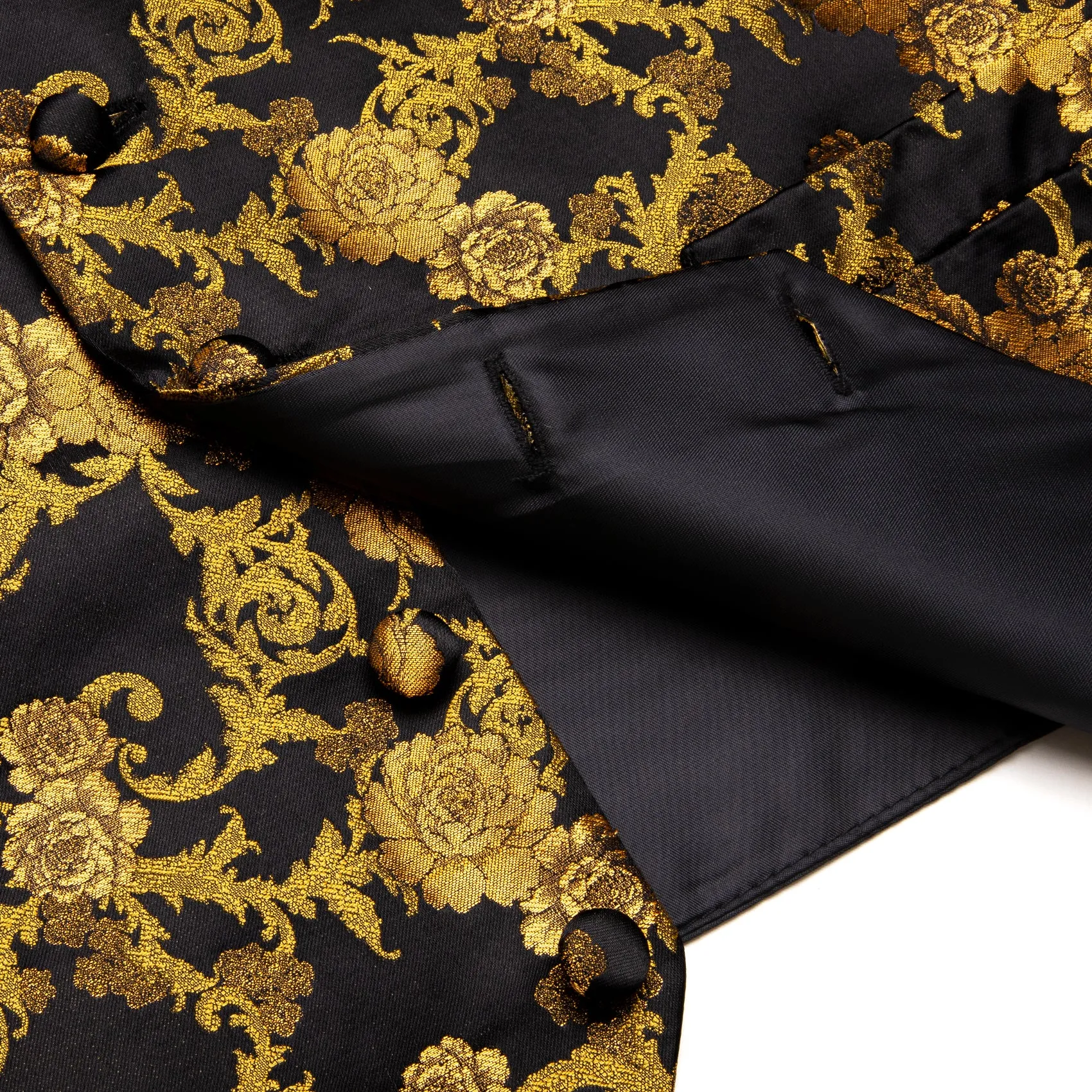 YourTies Gold Black Men's Vest Necktie Handkerchief Cufflinks Set